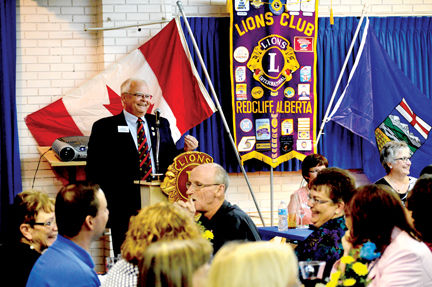 The Redcliff Lions Club celebrated 50 years in the community with a banquet on Friday evening. Pictured is MC extraordinaire Gordon Ziegler keeps the evening rolling along. 