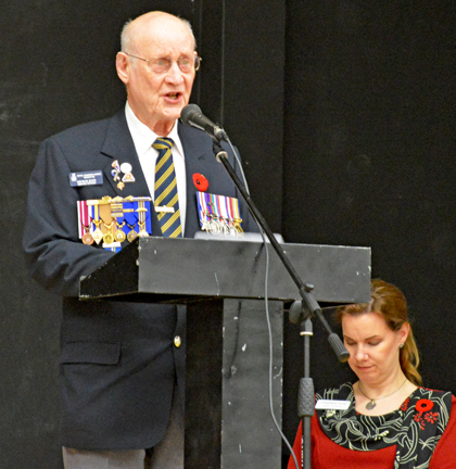 World War 2 veteran George Hope reads out the names of those from the Redcliff area who have died in all of Canada's wars.
